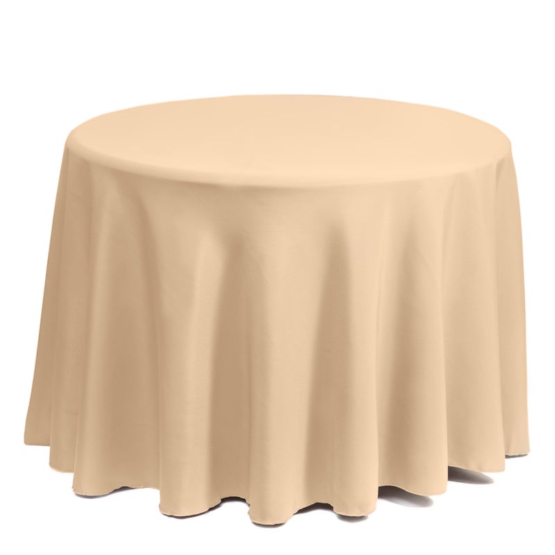 Gee Di Moda Round Tablecloth - 120 Inch Beige Round Table Cloth for 60 to 96 Inch Round Tables - Heavy Duty Washable Fabric - for Buffet Table, Holiday Party, Dinner, Wedding & Baby Shower - Image 2